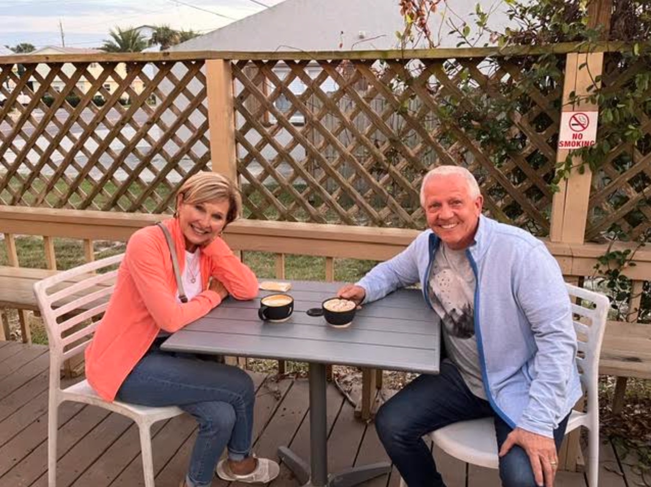 Jim and Sheree Hall enjoying coffee together